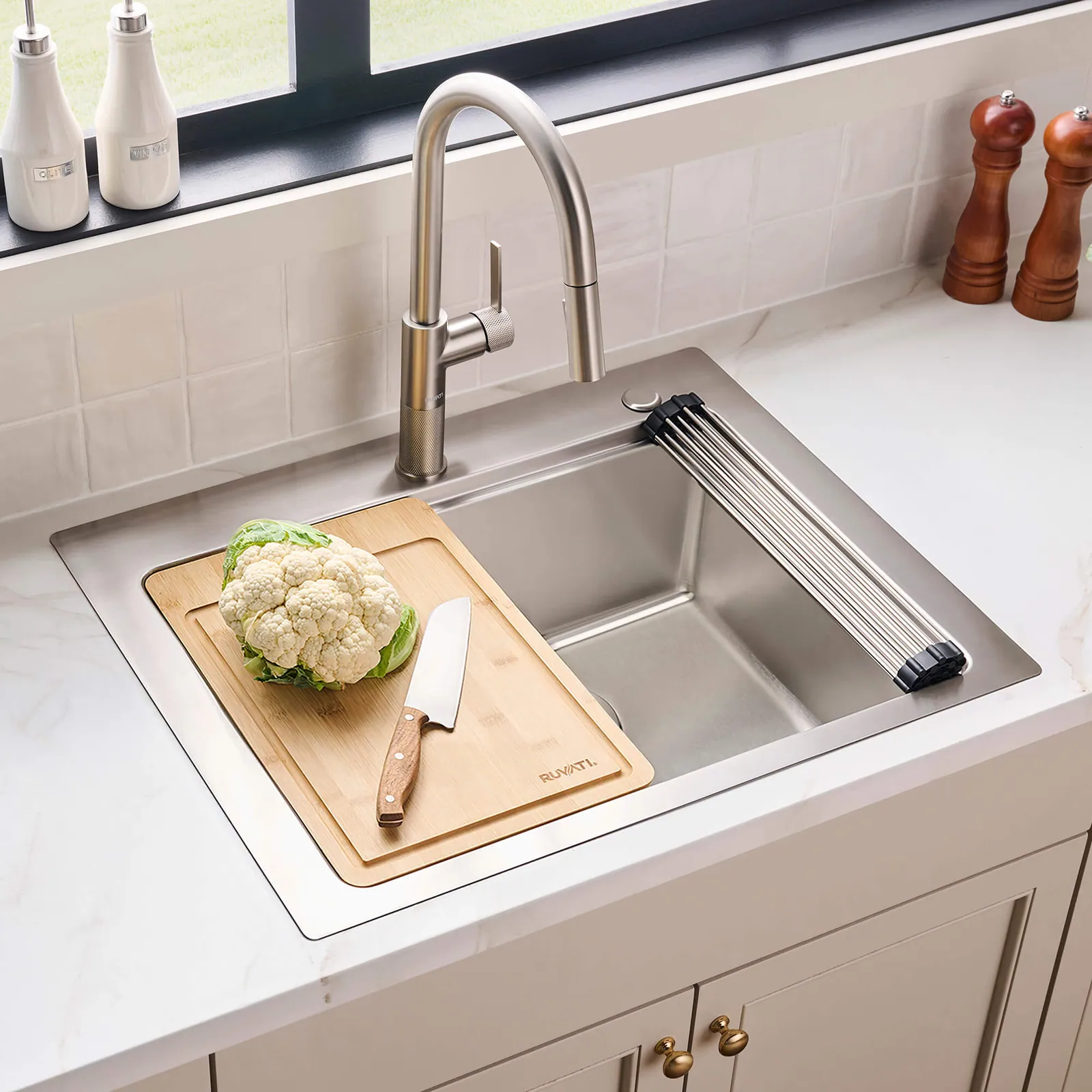 Ruvati 28 x 22 inch Drop-in Topmount Workstation Kitchen Sink 16 Gauge Stainless Steel Single Bowl