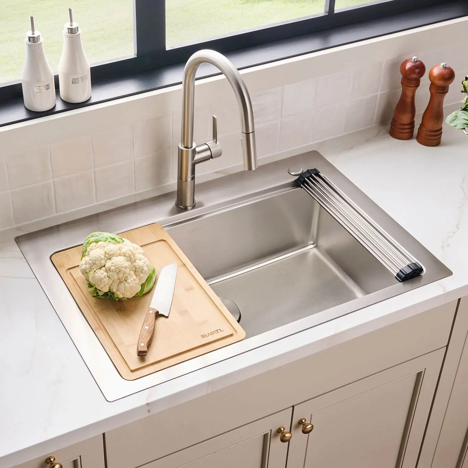 Ruvati 33 x 22 inch Drop-in Topmount Workstation Kitchen Sink 16 Gauge Stainless Steel Single Bowl