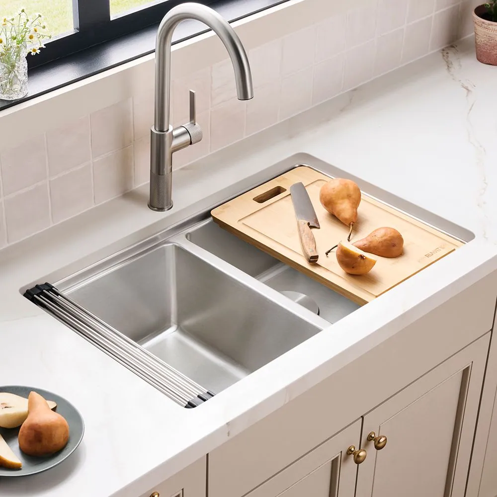 Ruvati 31-inch Undermount 50/50 Double Bowl Workstation 16 Gauge Stainless Steel Kitchen Sink