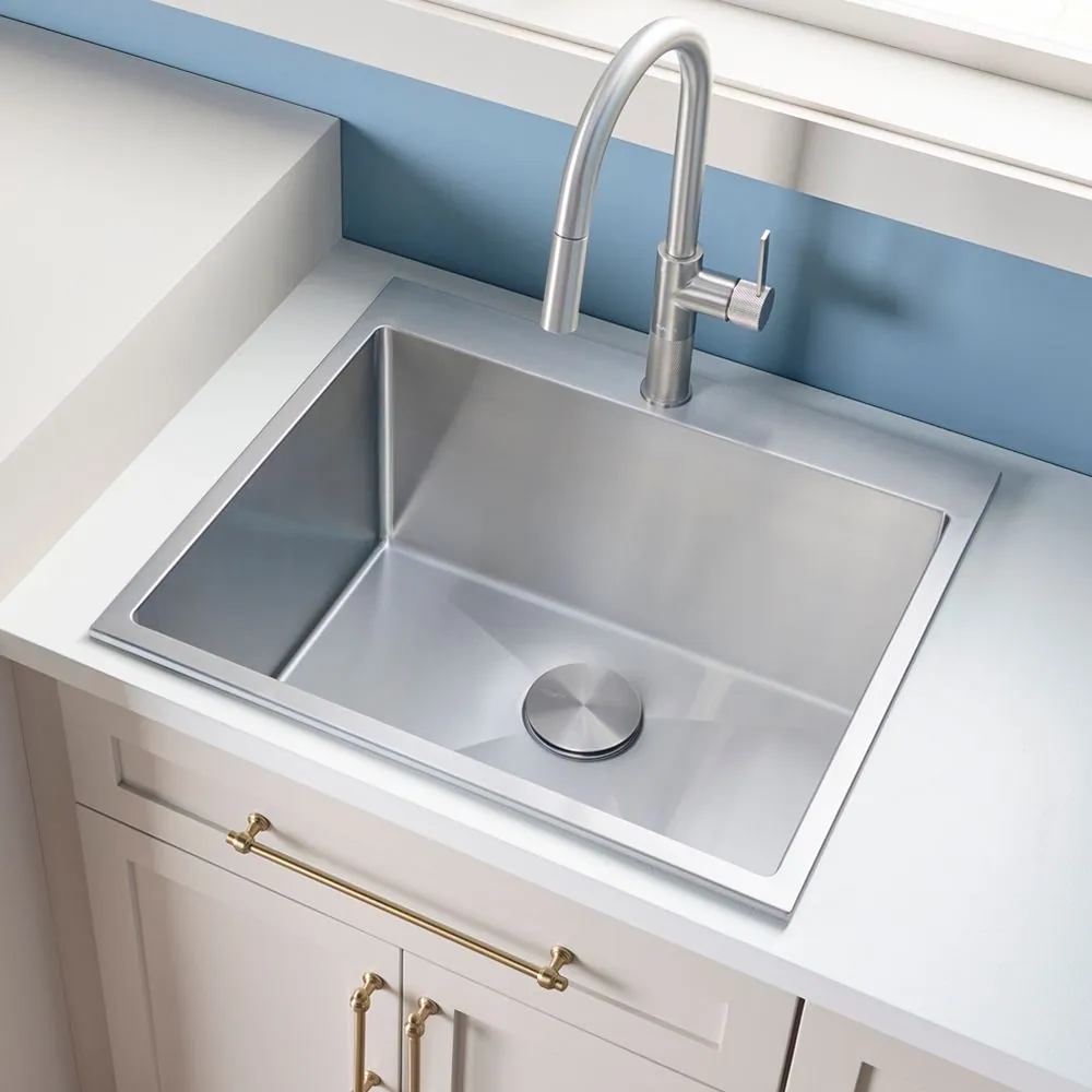 Ruvati Topmount Laundry Utility Sink 25 x 22 x 12 inch Rounded Corners Deep 16 Gauge Stainless Steel