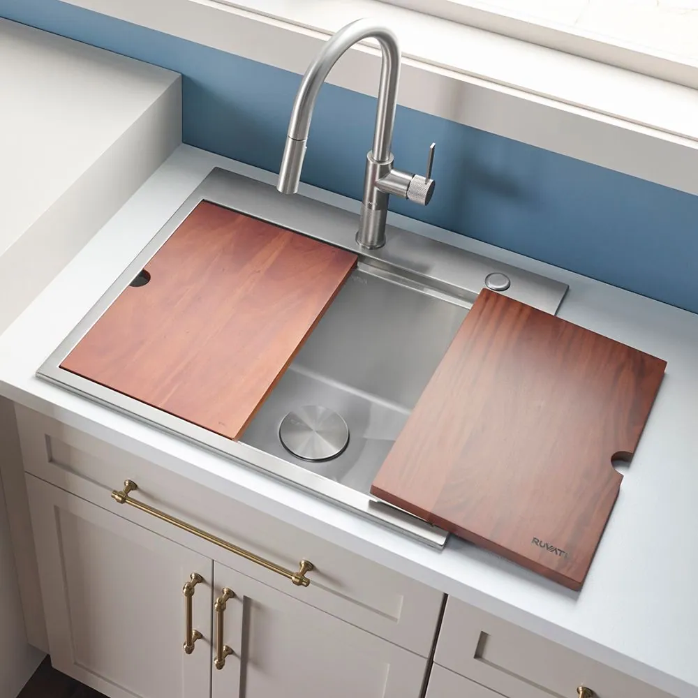 Ruvati 25 x 22 x 12 inch Drop-in Topmount Laundry Utility Workstation Sink 16 Gauge Stainless Steel