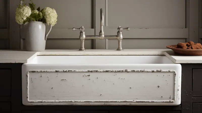 a cast iron kitchen sink showing wear and tear