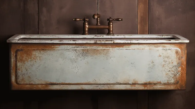 an extremely rusted cast iron sink
